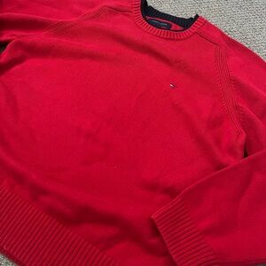 Tommy Hilfiger Men's double collar Red heavy knit Sweater